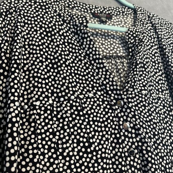 Cocomo Woman Popover Top Roll Tab Stretch Blouse Plus Size 3X Black Polka Dot - Picture 1 of 8